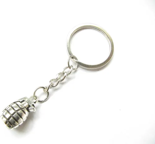 Vista 4 de Llavero de bomba de granada de mano - Llavero militar, ejército, guerrero en plata, plateado, (Ancient Silver)