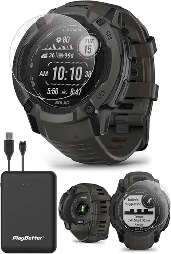 Vista 2 de Garmin Instinct 2X Solar (grafito) - Paquete de reloj inteligente GPS resistente, GNSS de múltiples bandas, monitoreo de salud 247, notificaciones
