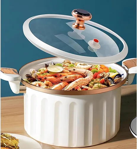 Vista 5 de Olla a presión de esmalte antiadherente (8L) Olla multifuncional con tapa, sello de silicona, válvula a prueba de derrames, olla de presión (A)