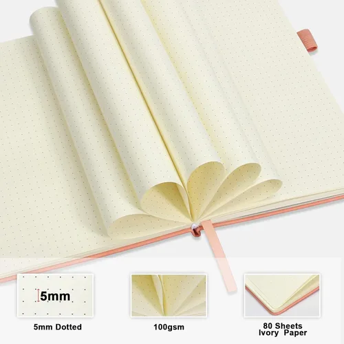 Vista 3 de Daofary Cuaderno de puntos con soporte para bolígrafo, cuaderno de cuadrícula de puntos A5 con 160 páginas, papel grueso de 2.95 oz/yd², diario