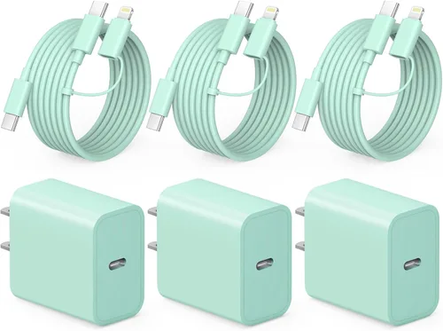Vista 8 de Cargador de carga rápida para iPhone 17, 16, 15, paquete de 3 cargadores USB C, cable Lightning de 6 pies y cable USB C tipo C para iPhone 17/17