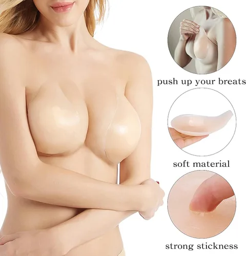Vista 2 de Sujetador adhesivo sin espalda reutilizable y pegajoso para levantar invisible de silicona para levantar los senos sin espalda brasier invisible