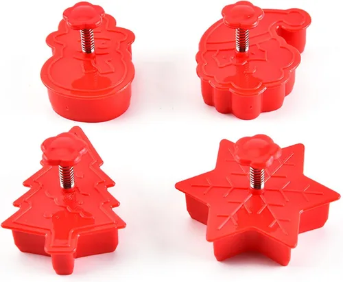 Vista 3 de Juego de 4 moldes de galletas navideñas, cortadores de galletas de Navidad para hornear, cortador de émbolo de pastel de galletas 3D