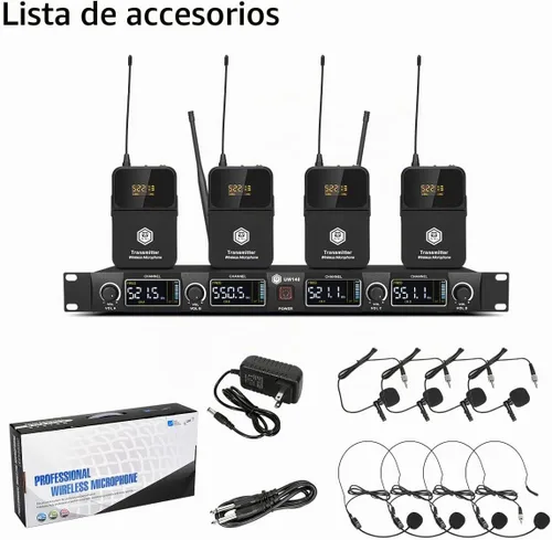 Vista 8 de W IN-MIX Sistema de micrófono inalámbrico UHF de 4 canales con auriculares