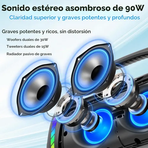 Vista 2 de LFS - Altavoz Bluetooth, 100 W, Bluetooth inalámbrico con graves profundos, altavoces Bluetooth portátiles inalámbricos con banco de energía, luces