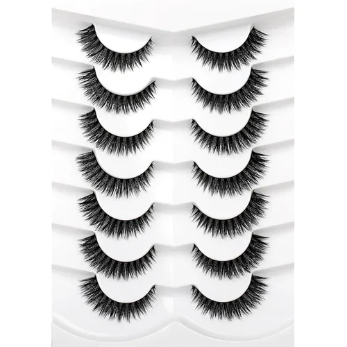 Vista 97 de Pooplunch - Pestañas postizas estilo ojo de gato, extensión de volumen 8D natural, finas, cortas, de visón sintético, tiras de pestañas postizas