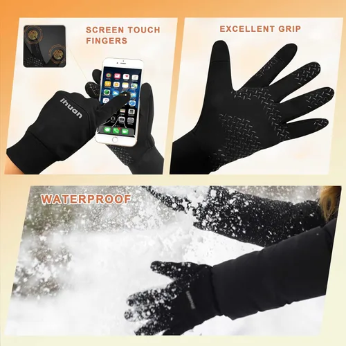 Vista 5 de ihuan Guantes impermeables de invierno para hombres y mujeres, cálidos, para correr, ciclismo, nieve, esquí, para clima frío, material térmico