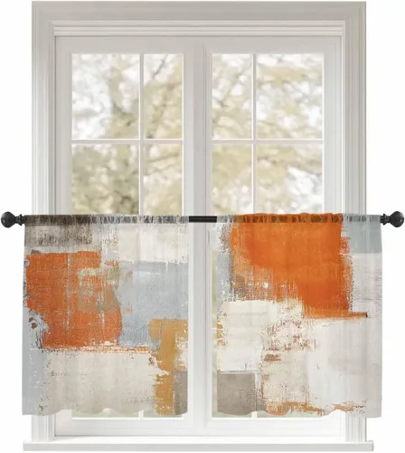 Vista 28 de Cortinas traslúcidas para camión rojo de Navidad de 45 pulgadas de largo, juego de 2 paneles de tablero de madera retro rústico con cuadros