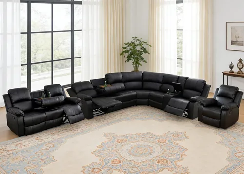 Vista 51 de Juego de sofá seccional reclinable manual, juegos de muebles de sala de estar, sofá seccional en forma de L y 2 sillas, cómodo sofá reclinable