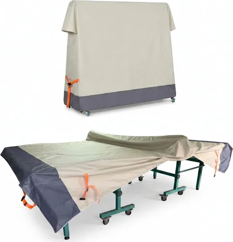 Vista 9 de Cubierta impermeable de mesa de ping pong para interiores y exteriores, se adapta a mesas plegables de 9 x 5 pies beige gris