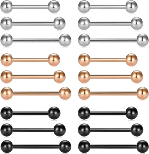 Vista 7 de MODRSA 14g 16g Nipple Rings Tongue Rings 14 Gauge Surgical Steel Nipple Bar Barbell 14mm 16mm 18mm Silver Rose Gold Black Tongue Piercing Jewelry