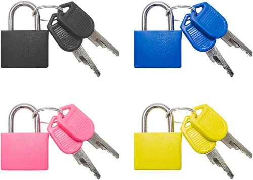 Vista 8 de Paquete de 2 cerraduras de equipaje, mini cerraduras para maleta con llaves, candado pequeño multicolor para taquillas, mochilas, cajas (negro, azul)