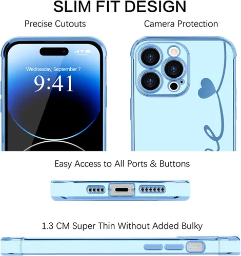 Vista 3 de LAPOPNUT Funda compatible con iPhone 13 Pro, bonito diseño de corazón de amor para mujeres y niñas, parachoques chapado de lujo con cubierta