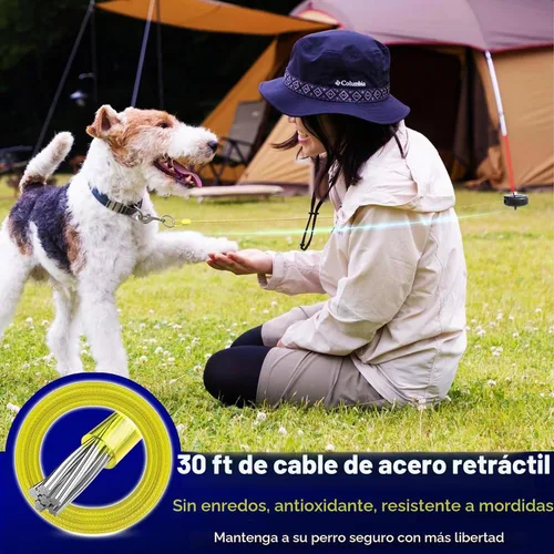 Vista 7 de Cable y estaca de amarre para perros de 30 pies, anclaje de acero en espiral pesado de 360° sin enredos y correa retráctil para perros pequeños a