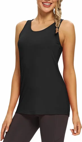 Vista 5 de Mippo Camiseta larga de entrenamiento para mujer, espalda cruzada, atlética, yoga, gimnasio, camiseta deportiva de tenis