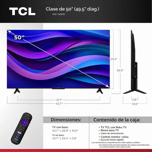 Vista 2 de TCL 50" R7D 4K QLED Roku TV (50R7D)