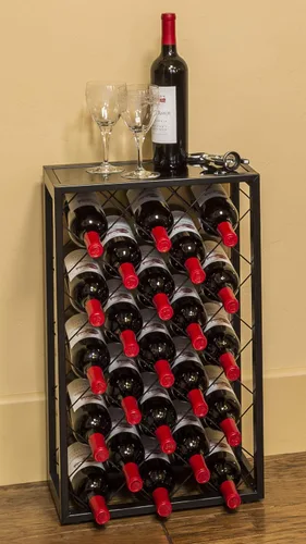 Vista 5 de Mango Steam Botellero negro para 23 botellas con estante superior de cristal, independiente para el hogar, cocina y bar