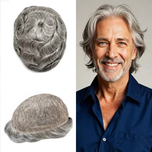 Vista 107 de PUNRU HAIR Completo Swiss Lace Toupee para hombres Sistema de cabello humano real Sistema de reemplazo de cabello humano para hombre Toupee