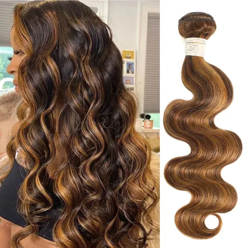 Vista 11 de Black Mix Blue Highlight Bundle Cabello humano ondulado 14 16 18 IN