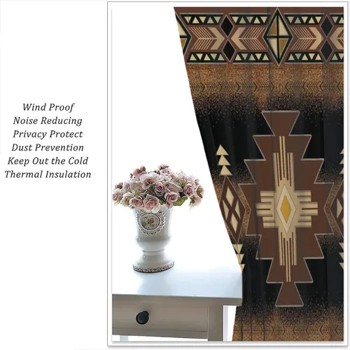 Vista 273 de Cortinas con patrón geométrico tribal, estilo suroeste, azteca, rústico, occidental, nativo americano, opacas, con bolsillo para barra, decoración