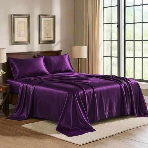 Vista 27 de Pure Bedding Sábanas de satén de lujo para cama individual de hotel, juego de sábanas de microfibra extra suave de 1800, resistente a las arrugas, a