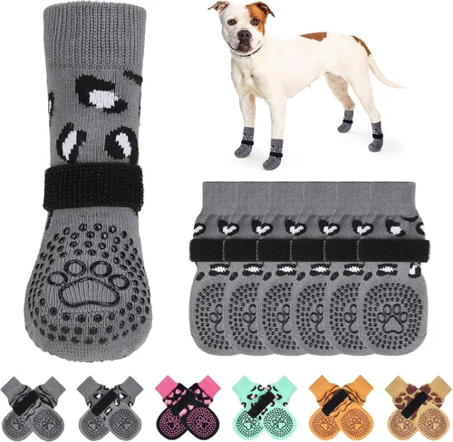 Vista 13 de KOOLTAIL Calcetines antideslizantes para perros para pavimento caliente/frío para evitar lamer patas, botas de perro y protector de patas