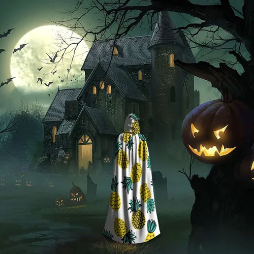 Vista 7 de Capa con capucha de bruja mágica de piña amarilla tropical capa de Navidad para cosplay para adultos