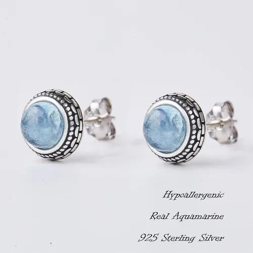 Vista 50 de Aretes de plata de ley con piedra natal de cristal real, joyería para mujer, moda occidental 925, envejecida, bohemia, hecha a mano, el mejor regalo