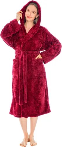 Vista 17 de PAVILIA Bata suave de felpa con capucha para mujer Bata de baño mullida y cálida de forro polar Sherpa 260 GSM Cozy Sherpa Fleece, Super Soft On