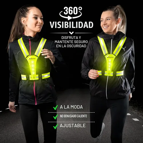 Vista 6 de Chaleco Reflectante LED Avanto, Original, Equipo Reflectante para Correr Recargable USB-C, Luces para Corredores, Equipo de Alta Visibilidad