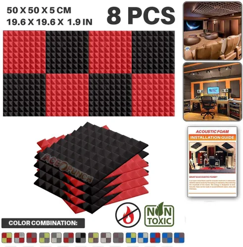 Vista 9 de Paquete de 8 – 4 piezas negras y 4 piezas de paneles de espuma acústica pirámide azul bebé, diseño de bricolaje, aislamiento acústico, aislamiento