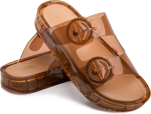 Vista 23 de FUNKYMONKEY - Sandalias bajas cómodas para mujer, hechas de etilvinilacetato, ajustables con hebilla doble
