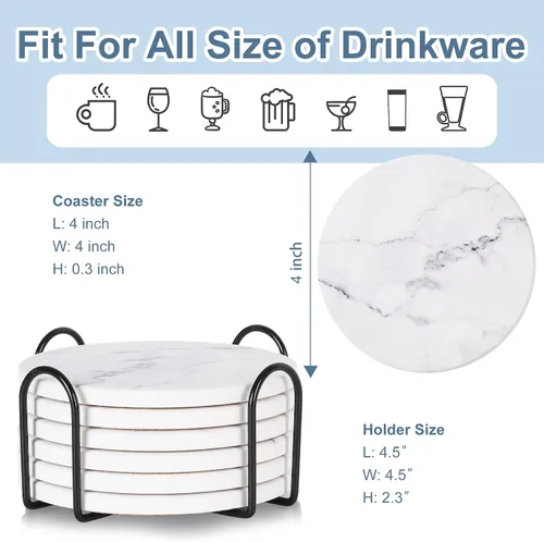 Vista 6 de Posavasos absorbentes para bebidas, juego de 6 posavasos de cerámica con soporte, posavasos duraderos para mesa de café con base de corcho