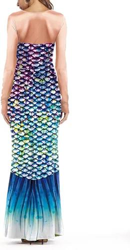 Vista 2 de AQQYA Vestido largo ajustado con cuello redondo y estampado 3D para mujer, disfraz de sirena para cosplay
