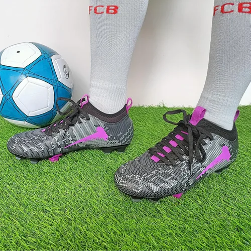 Vista 6 de Zapatos de fútbol de césped para hombre y mujer, zapatos de fútbol para interiores, zapatos de tutsal, unisex, de tobillo alto, FG TF, botas