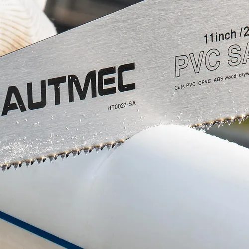 Vista 3 de HAUTMEC Sierra de tubo de PVC de 11 pulgadas, sierra de mano resistente para cortar plástico, ABS, paneles de yeso y madera, diente fino de 10 TPI
