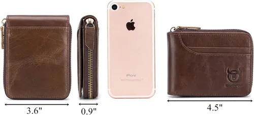 Vista 2 de BULLCAPTAIN Cartera de cuero con cremallera para hombre con cremallera y cierre RFID