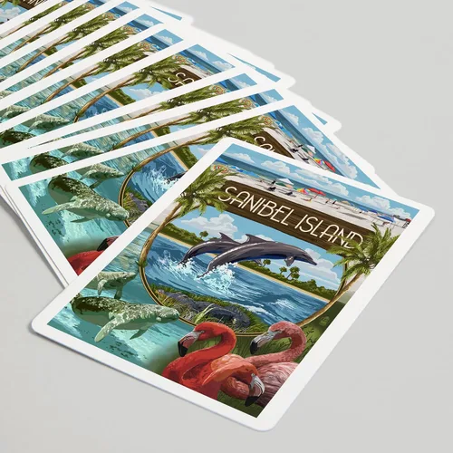 Vista 5 de Lantern Press Isla Sanibel, Florida, Montage (52 cartas de juego, baraja de cartas de tamaño póquer con comodines)