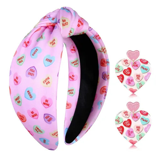 Vista 58 de YAHPERN Diadema para el día de San Valentín para mujer, colorida diadema de algodón con estampado de corazón de conversación XOXO Love, diadema