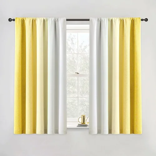 Vista 32 de Cortinas Ombre 100% Opacas de 63 Pulgadas de Largo 2 Paneles para Dormitorio Azul Blanco Patrón Degradado Oscurecimiento de Habitación Aislamiento