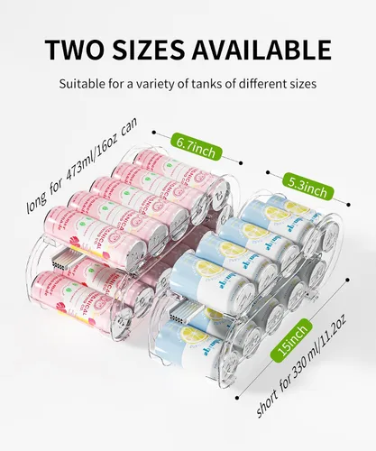 Vista 4 de Organizador de latas de soda, paquete de 4, organizadores automáticos de latas para refrigerador, dispensador de latas de doble