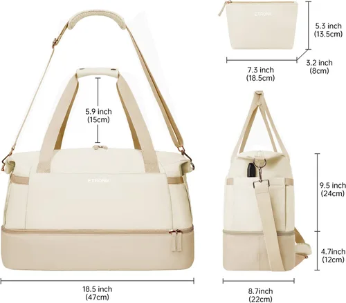 Vista 5 de Bolsa de lona de gimnasio para mujer, Caqui, Bolsa de viaje para gimnasio