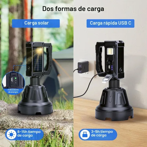 Vista 3 de Foco solar recargable, 2,000,000 lúmenes de alta potencia, luces LED para exteriores, linterna de mano súper brillante de largo alcance con 6 modos