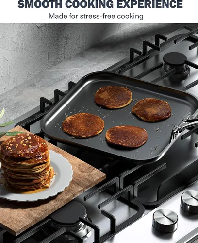 Vista 8 de Cooks Standard Sartén Parrilla Cuadrada Antiadherente de 11 x 11 Pulgadas, Sartén Parrilla de Utensilios de Cocina Anodizada Dura, Negra Hard
