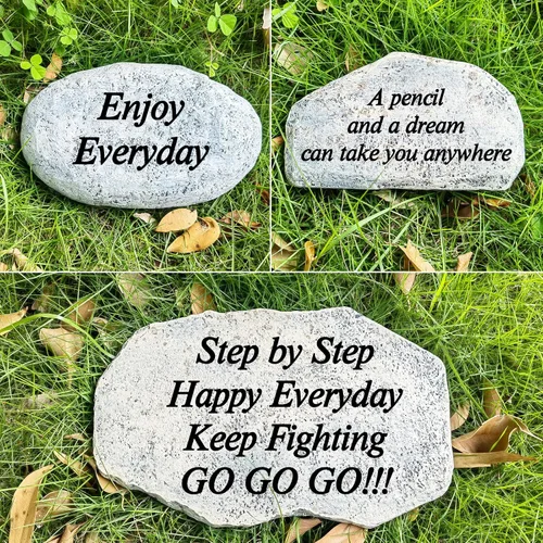 Vista 4 de Zatanmulo Piedra conmemorativa de resina, blanca, grabada con cualquier mensaje, piedra decorativa de jardín, 7.0 x 5.0 x 1.5 pulgadas, memorial