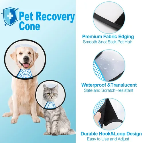 Vista 5 de Supet - Collar de cono para perro ajustable después de la cirugía, collar y cono de recuperación para mascotas cómodo y práctico de plástico