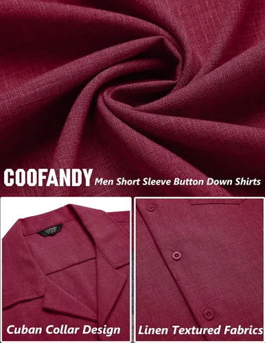 Vista 5 de COOFANDY Men Linen Shirts Beach Cuban Collar Shirts Summer Wedding Shirts Vacation Holiday