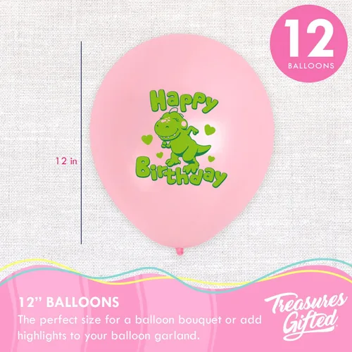 Vista 2 de Treasures Gifted Globo de dinosaurio para niña, paquete de 12, globos de látex de dinosaurio de 12 pulgadas, decoraciones de dinosaurio para niñas