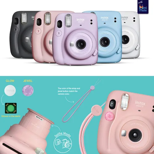 Vista 2 de Fujifilm Instax Mini 11 - Cámara instantánea azul cielo + estuche personalizado Minimate + paquete doble de película fotográfica Fuji Instax 20 hojas
