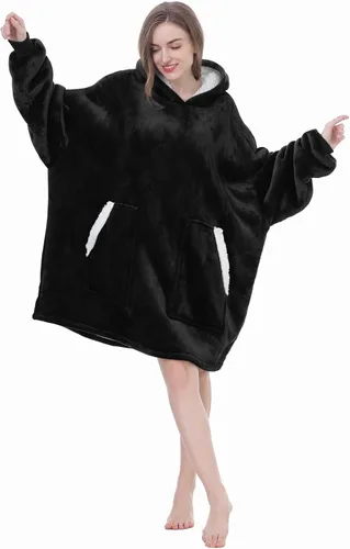 Vista 9 de Kipswiza Manta Ponible con Capucha para Mujeres y Hombres, Sudadera de Mantas con Capucha de Sherpa Suave y Acogedora Extragrande como Regalos